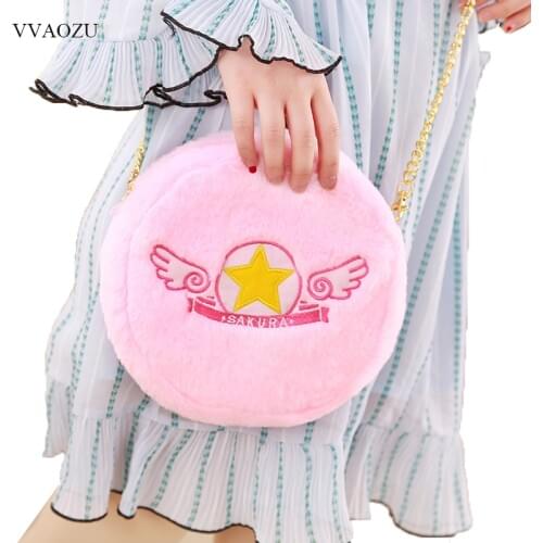 Japan Korea Cute Cartoon Plush Handbag Cardcaptor Sakura Women Chain Hand Bag Girls Fashion Soft Fur Messenger Bag Purse