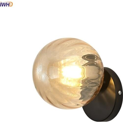 Iron Loft Decor Wall Light LED Wandlamp For Home Bedroom Vintage Nordic Bathroom Lamp 15CM Glass Ball Applique Murale Luminaire