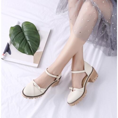 Big Size ladies high heels women shoes woman pumps Round-headed buckle single shoe woman