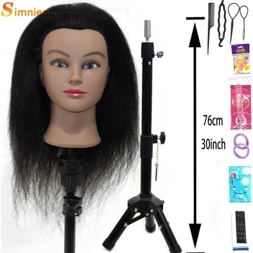 15”100%Real Human Hair Afro Mannequin Head Hairdressing Dolls Training Head for Practice Styling Braiding With Adjustable tripod