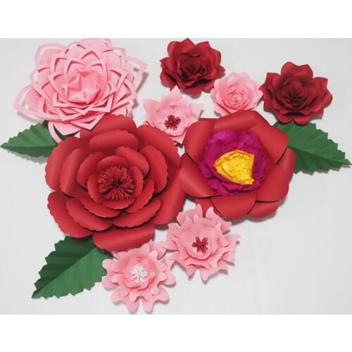 2018 Giant Paper Artificial Flowers Backdrop 9PCS + 3 Leaves For Wedding & Event Decor Baby Nursery Retail Store Fashion Show