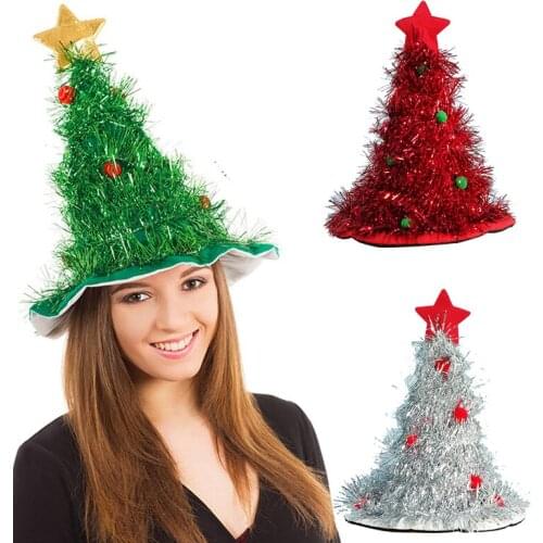 2021 Christmas Hat New Year Party Hat Green Christmas Tree Adult Christmas Santa Claus Hat Show Ball Decoration Hat Bucket Hat