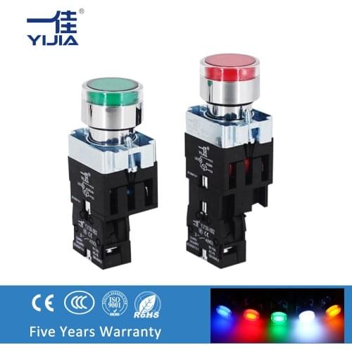 22MM 12V 220V red blue LED Light push button switch 1NO 2NO Momentary Equipment control system Start stop switches XB2-10DN