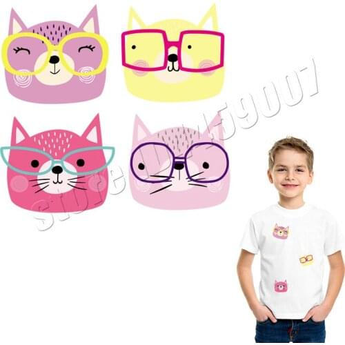 4Pcs/Set Cute Cat Patches Badges Washable DIY Accessory New Design Clothing Deco Heat Transfer Iron-On Transfers