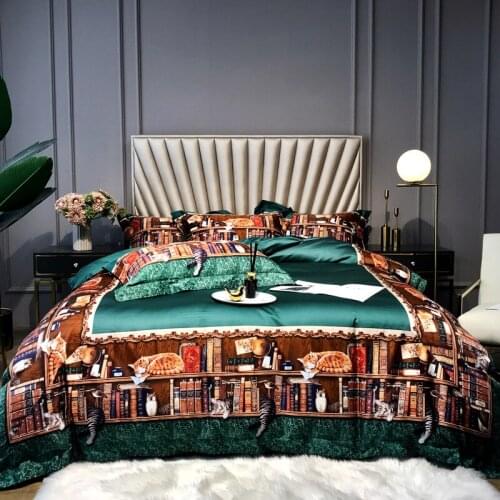 100S Egyptian cotton Green luxury Digital Printing Royal Bedding sets Queen King Duvet cover Bed sheet set Pillowcases 4pcs