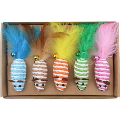 5 Pcs/Set Interactive Pet Cat Toys Cat Stick Wand Feather Bell Sisal Mouse Mice