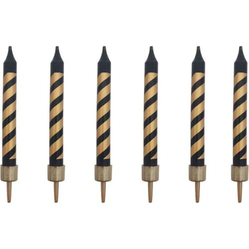 6pcs Cake Candles Cupcake Toppers Black Gold Striped Candles Wedding Cake Decorations Birthday Party Supply