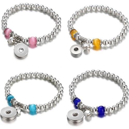 AB0037 New Silver plated beads Colorful Cart eye stone beads snap bracelets fit 18MM snap buttons snap jewelry