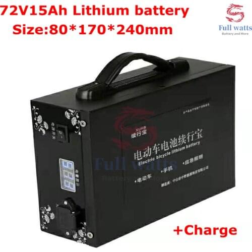 Ebike Battery 72V 15AH +LED Battery Capacity Display 2A Charger for 1000W 2000W Electric Bicycle Motorcycle Emergency Lighting