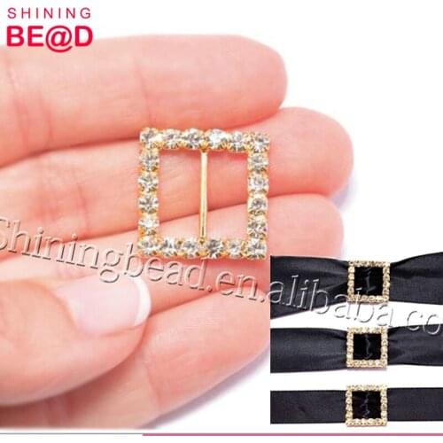 Free shipping 100pcs 30mm gold Square Shaped Rhinestone Buckle Slider for Wedding Invitation Letter