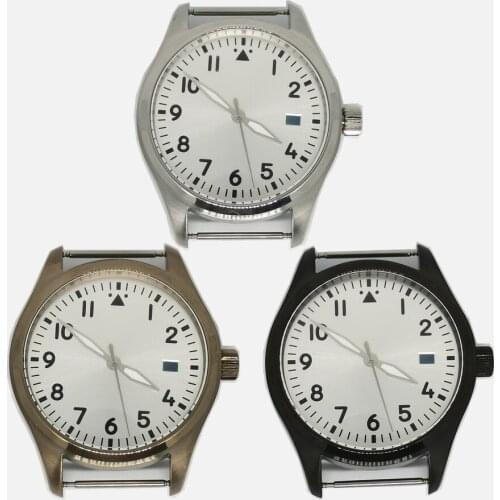Watch Parts Stainless Steel Solid Case Back 44MM Case Add Dial And Hands Mineral Glass Fit NH35 Automatic Movement