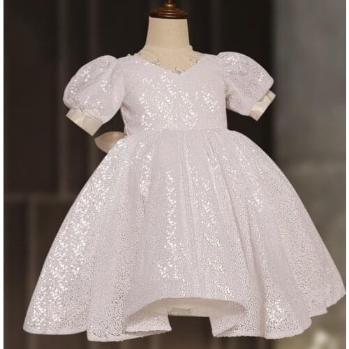 Childrens Elegant Dress Fashion Sequined Wedding Ceremony Baby Girl Dress Big Bowknot Tutu Princess Dress Ball Gown