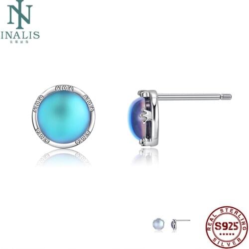 Women Girls 100% 925 Sterling Silver Stup Earring Round Luminous Stone Party Romantic Gift For Girlfriend Fine Jewelry