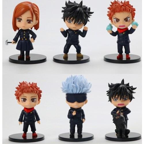 FigureCrazy 6Pcs Jujutsu Kaisen Black Uniform Gojo Satoru Ryomen Sukuna Yuji Itadori Nobara Kugisaki PVC Action Figure Model 8cm