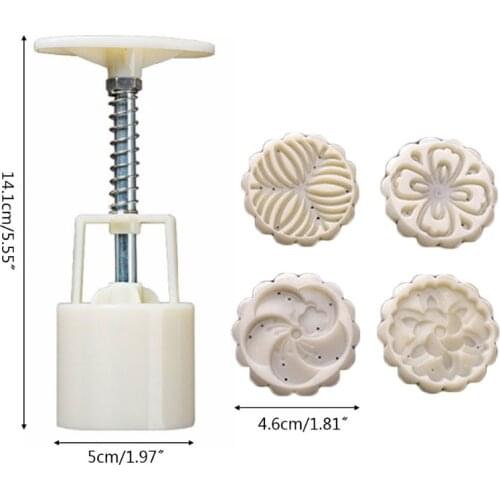 Y1UU 50g Mooncake Mold with 4pcs Classic Flower Stamps Hand Press Moon Cake Pastry Mould DIY Bakeware Mid-autumn Festival