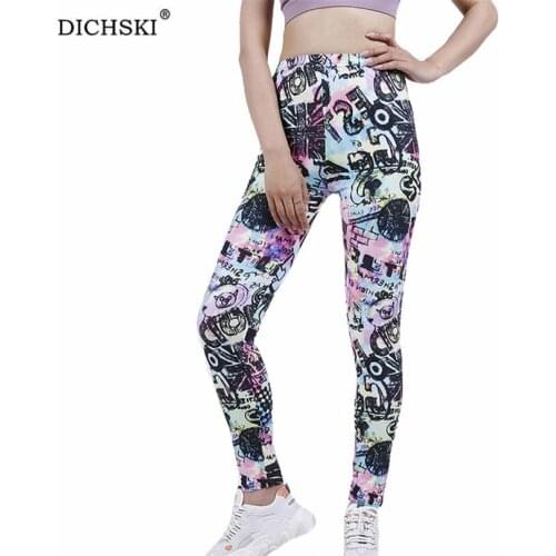 DICHSKI Push Up Leggings Womens Clothing Fitness Graffiti Letter Pattern Workout Ankle-Length High Waist Yoga Bottom Gym Pants