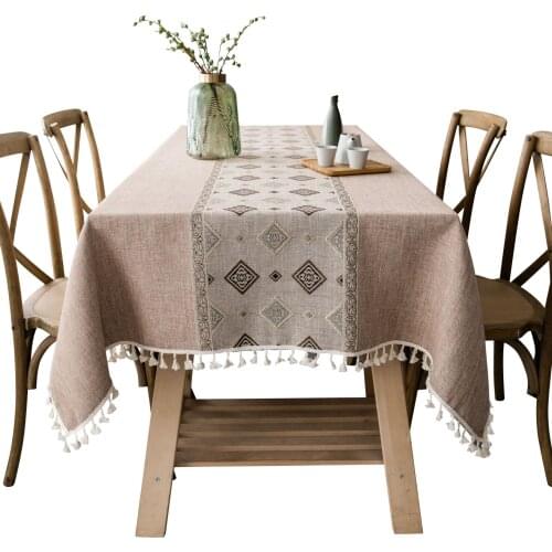 Fashion Stripe Designs Solid Decorative Linen Tablecloth With Tassels Rectangular Wedding Dining Table Cover Tea Table Cloth