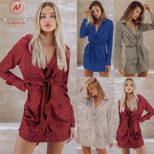 Fashion Women Solid Color A-Line Dress Single-Breasted Design Button Bow Decor Turn-down Collar Long Sleeve Autumn Slim Dress