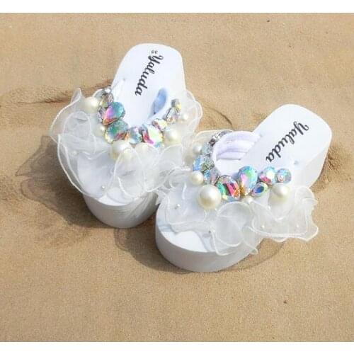 HAHAFLOWER fashion Woman Sandals Women Shoes Super Pearls Rhinestones Crystal platform wedges women slippers flip flops