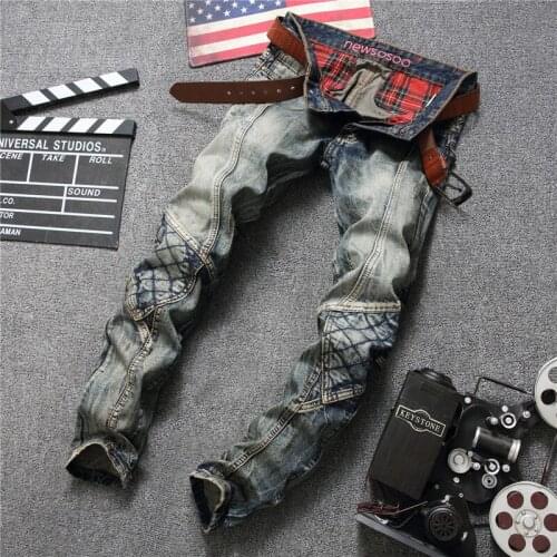 Mens Casual Ripped Motorcycle Jeans Men Patchwork Slim Jean Scratched Biker Denim Trouers Dropshipping