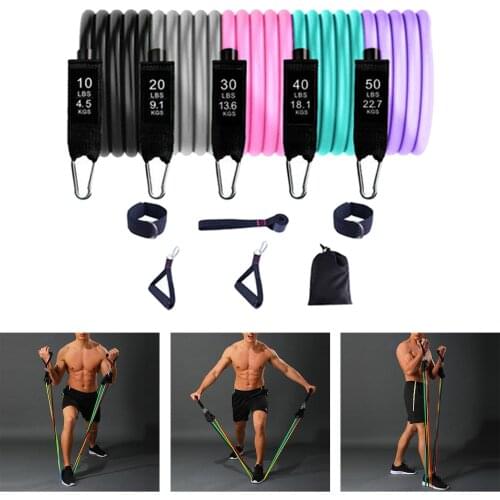 Exercise Resistance Bands Set 5 Tube Fitness Bands with Door Anchor Handles Portable Bag Ankle Straps for Muscle Training
