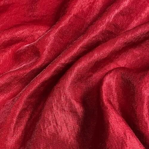 NEW127 Soft Autumn/Spring/Summer Red Coloured Glaze Gloss Luxury Micro-pleated Silk Sateen Flax Fashion Cotton Linen Fabric