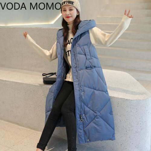New Winter ladies down cotton vest long section womens Korean version of loose fashion warm waistcoat hooded womens jacket