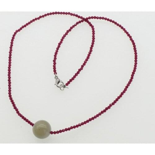 Red spinel round faceted 2mm and gray moonstone 12mm chocker necklace 16.5inch nature wholesale FPPJ