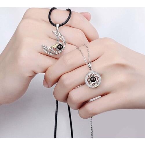 Couple Pendant Necklace Valentines Day Projection Stone Necklace-Sun Moon Guardian Necklace Gift Romantic Fashion Jewelry