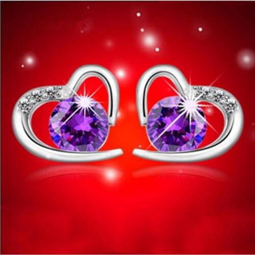Simple 925 Sterling Silver Jewelry Fashion Micro-inlaid Zircon Crystal Heart-shaped Love Temperament Female Stud Earrings SE207