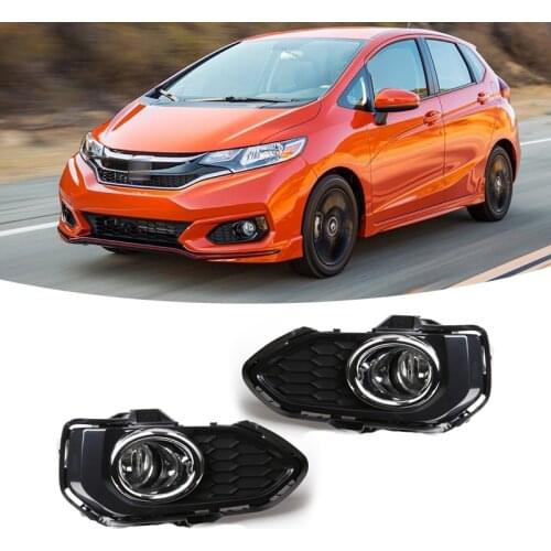 M&C Fog Lamp For Honda Fit Jazz 2018-ON US Type 2PCS Auto Front Bumper Driving Light With Chrome Trim Wires Switch Emark Parts