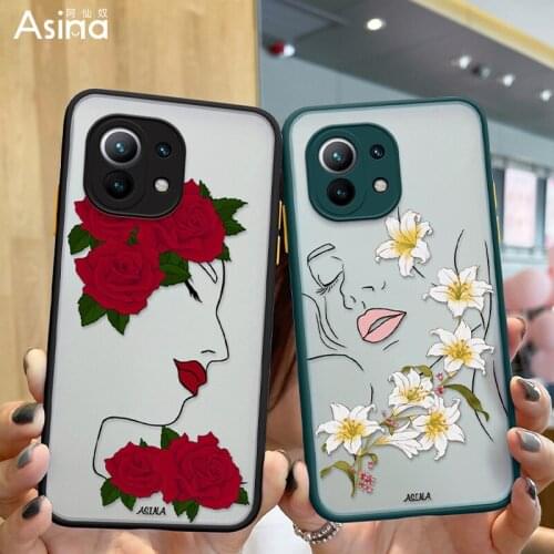 ASINA Transparent Flower Case For Xiaomi Mi11 10 8 9 Lite Matte Hard PC with Soft Edge Cases For Xiaomi Redmi Note 8 9 9T Women