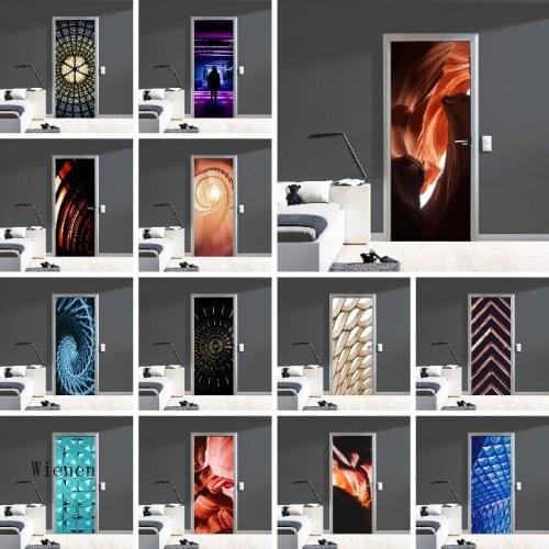 PVC Irregular Geometric Roof Spiral Staircase Color Door Stickers Living Room Bedroom Door Stickers Decorations Home Accessories