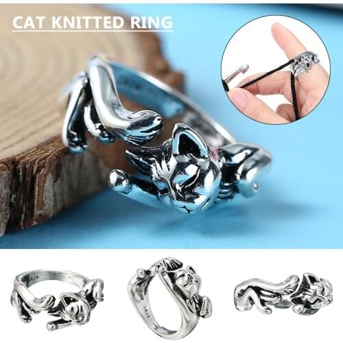Adjustable Cat-Shaped Knitting Loop Crochet Loop Knitting Accessories Knitting Ring Crochet Finger Rings Thimble Guides Tool