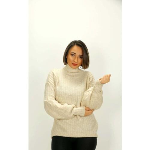 Bone Balloon Sleeve Silk Knitwear Sweater women clothing stylish elegant slim happy business woman working female student