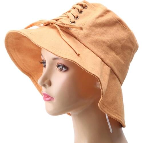 Women Summer Fishman Hat Spring Summer Woman New Stylish Temperament Lace Up Bangdage Cap Sun Hat All-Match