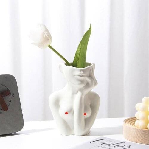 Nordic Ceramic Simulation Human-Shaped Vase Sculpture Living Room Tv Cabinet Crafts Home Decoration Creative Flower Ornaments