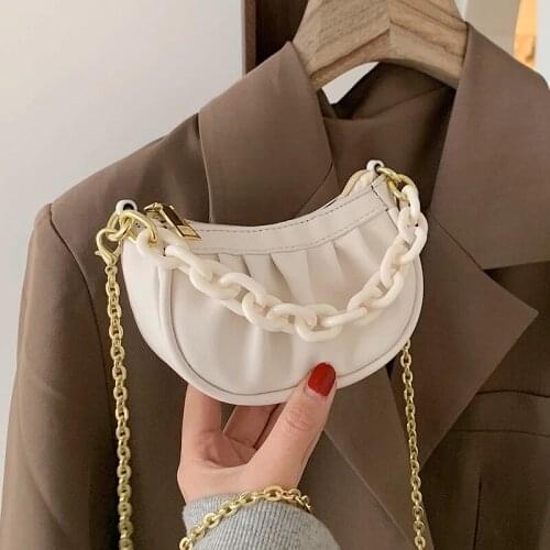 Folds Design Mini Simple PU Leather Shoulder Crossbody Bag for Women Lipstick Storage Clutch 2021 Summer Chain Handbags