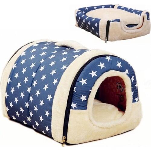 Foldable Pet Cave House Small Medium Dog Sleeping Bed Mat Soft Cozy Printed Cat Nest Portable Travel Kennels Puppy Tent Beds