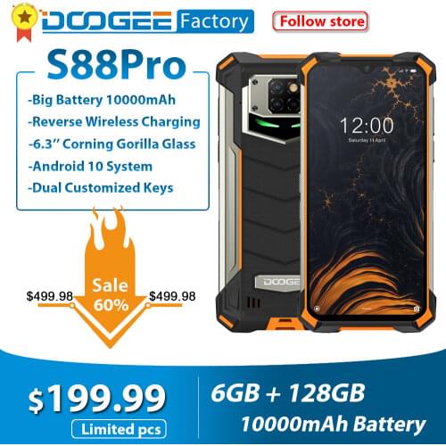 IP68/IP69K DOOGEE S88 Pro Rugged Mobile Phone 10000mAh Telephones Helio P70 Octa Core 6GB RAM 128GB ROM Smartphone Android 10 OS
