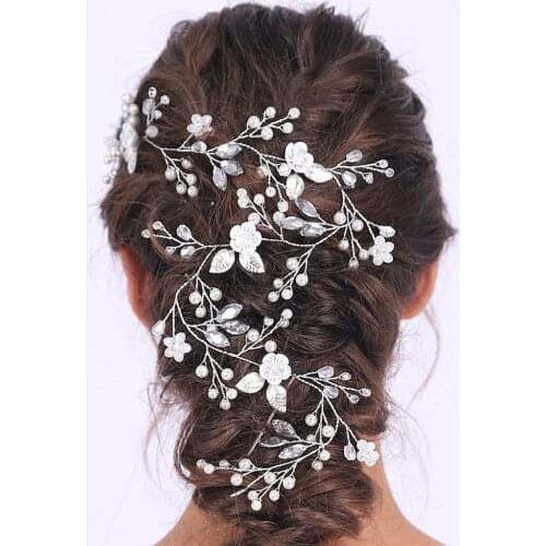 Pure Quietly Elegant Wedding Accessories Hair Vine Silver Floral Chic Crystal Pearls Headwear Bride Ornaments for women