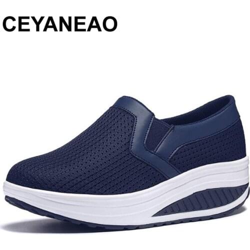 CEYANEAO Women flats new 2018 autumn breathable platform sneakers casual thick soles women shoes big size 41 42 43 E857