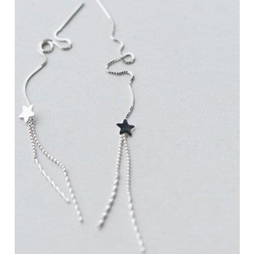 MloveAcc 100% 925 Sterling Silver Star Long Chain Tassel Drop Earrings for Women Sterling Silver Jewelry Brincos