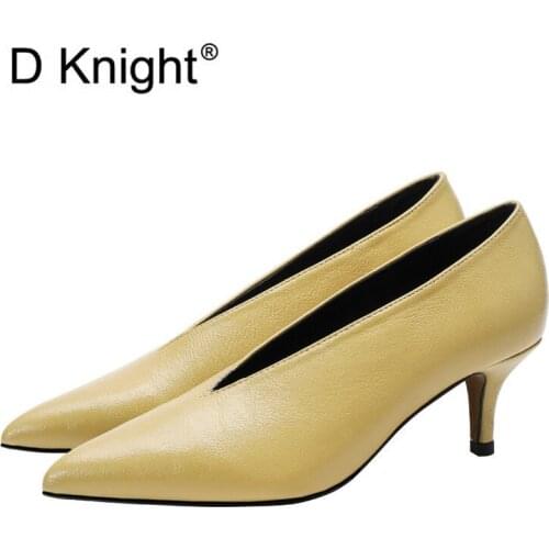 Spring Autumn European American Sexy Pointed Toe Dress Shoes Deep V Design Woman Footwear Small Thin Heels Lady Pumps Shoes Hot