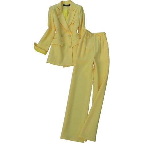 New arrival spring autumn ol double breasted blazer+wide leg pants women two piece sets