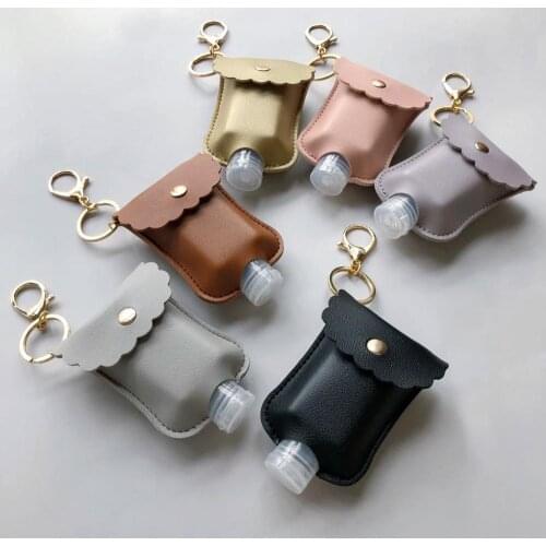 ZWPON Hand Sanitizer Leather Keychain Holder Travel Bottle Refillable Containers 60ml Flip Cap Reusable Bottles Keychain Carrier