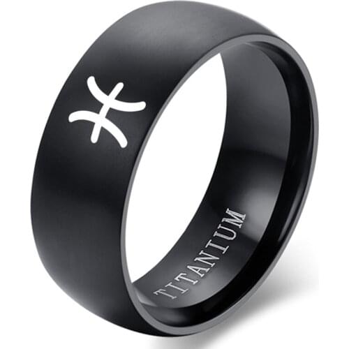 12 Constellation Ring 8mm Pisces Libra Sagittarius Ring Fashion Simple Accessories Men Stainless Steel Sliver Ring Jewelry