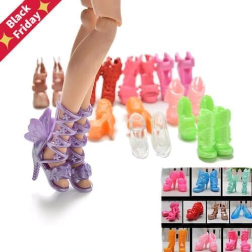 20Pcs/Lot Fashion High Heel Sandals Fixed Styles Doll Shoes Bandage Bow for DollsColor Random