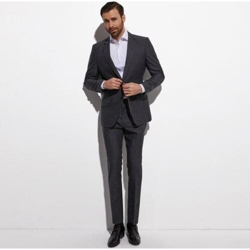 2020 Warm Charcoal Grey Subtle Stripe Brushed Wool Blend Suits For Winter Custom Made Slim Fit Warm Suits For Winter,Heavy Wool