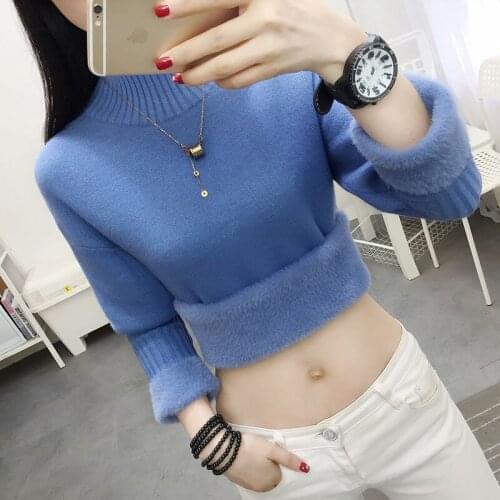 2021 Fashion Warm Lady Pullovers Thick Turtleneck Womens Sweaters Winter Autumn Fleece Female Solid Knitted Sweater Pullover